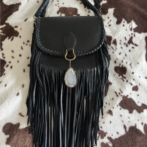 Black Louis Vuitton fringe St.Cloud GM with braided strap, shorty strap, & charm - Picture 1 of 16